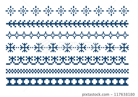 Pixel Border snowflake winter decoration elements. Divider patterns y2k. Simple minimal. Holiday Chirtmas frame. 117638180
