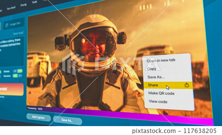 AI generated photo portrait of astronaut in colony on Mars AI generated photo portrait of astronaut in colony on Mars 117638205