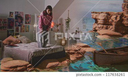 Futuristic 3D graphics of shore and AI app interface Futuristic 3D graphics of shore and AI app interface 117638261