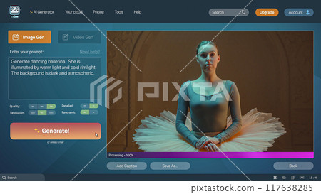 AI chatbot generate detailed high-quality video of elegant dancing ballerina AI chatbot generate detailed high-quality video of elegant dancing ballerina 117638285