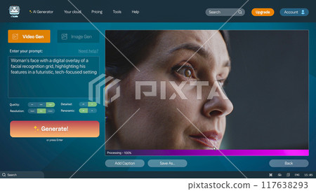 AI chatbot generate detailed video: Woman face with facial recognition digital grid AI chatbot generate detailed video: Woman face with facial recognition digital grid 117638293