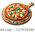 Illustration of pizza on a wooden plate 117638390