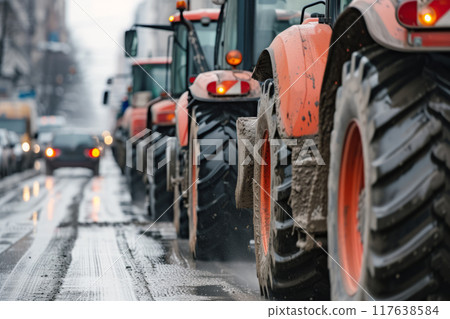 Tractors block traffic on city street, Farmers protest 117638584
