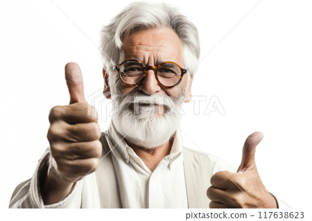 Happy elderly person showing thumbs up gesture 117638623