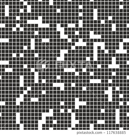 Pixel Background, Abstract Geometric Black and White Vector Art, Irregular Tangled Shapes Design, Random Order Digital Camouflage Seamless Chaotic Squares Pattern 117638885