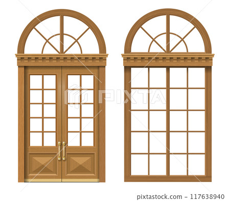 Classic arched wooden window and doors 117638940