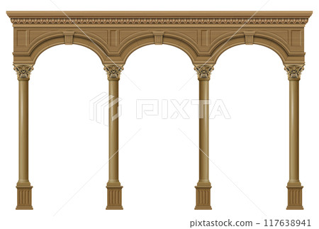 Wooden arch of portal door with columns Wooden arch of portal door with columns 117638941