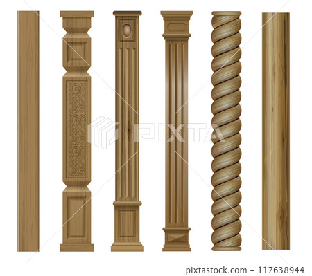 Set of vector classic wood columns and pillars 117638944