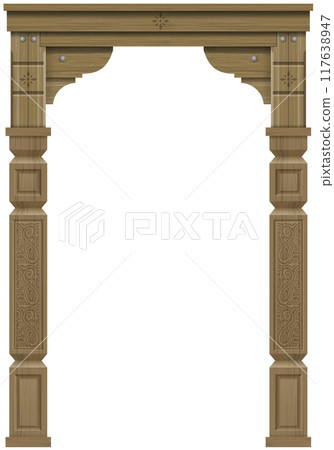 Classic wooden arch and pillars background Classic wooden arch and pillars background 117638947