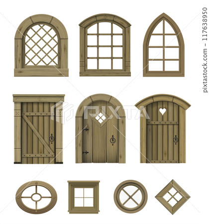 Set textures of vintage doors windows vector 117638950