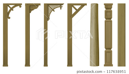 Set of vintage wooden columns Set of vintage wooden columns 117638951
