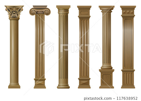Set of vector classic wood columns Set of vector classic wood columns 117638952