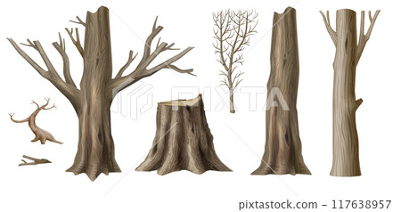 Set of textures of wooden log posts Set of textures of wooden log posts 117638957