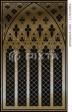 Medieval Gothic stained glass cathedral window 117638963