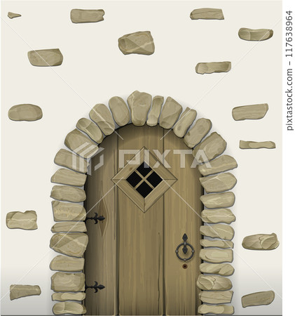 Antique wooden arched door and window Antique wooden arched door and window 117638964