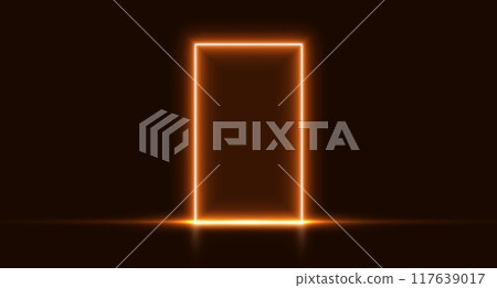 Neon door, orange glowing portal, futuristic arch, magic gate background. 117639017