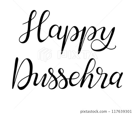 Calligraphic hand drawn text Happy Dussehra Calligraphic hand drawn text Happy Dussehra 117639301