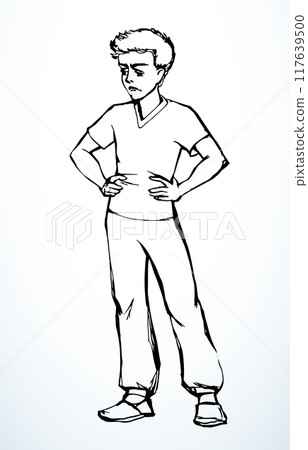 Vector drawing. Small angry boy 117639500