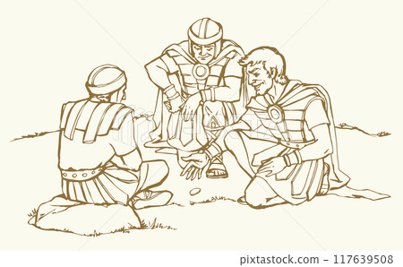 Vector drawing. Soldiers at the cross. 117639508