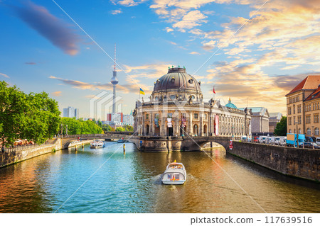 Museum Island and the bridge over the river Spree, beautiful panorama of Berlin, Germany 117639516