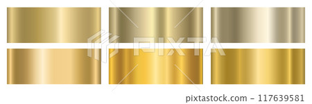 A set of golden metallic gradients on a white background. Metallic gradient effects for the design of text and bulletin boards, infographics. 117639581