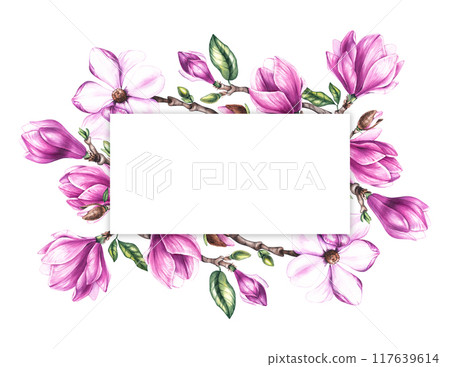 Watercolor magnolia frame 117639614