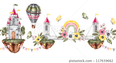 Watercolor seamless pattern with cute princess Watercolor seamless pattern with cute princess 117639662