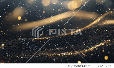 Golden glittery background with sparkling effects in a dark setting Golden glittery background with sparkling effects in a dark setting 117639747