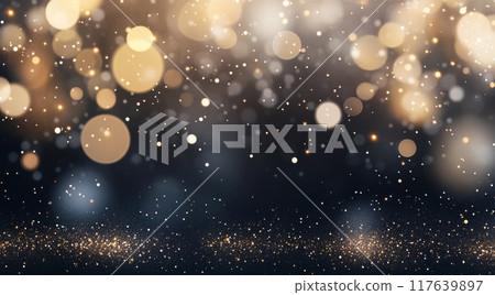 Soft golden bokeh lights shining against a dark background Soft golden bokeh lights shining against a dark background 117639897