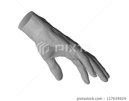 Reaching, catching, stretching to something, touching down. hand sign isolated on white background. 117639924