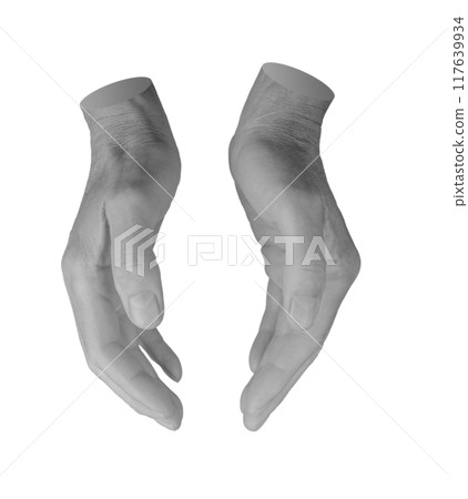 Holding, keeping, caring and touching with both two palms, hand sign isolated on white background 117639934