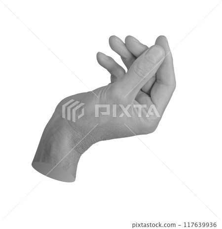 Holding something little, thin, hand isolated on white background. Holding something little, thin, hand isolated on white background. 117639936