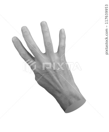 Hand showing four fingers, isolated on white background. Counting or signaling the number 4. 117639953