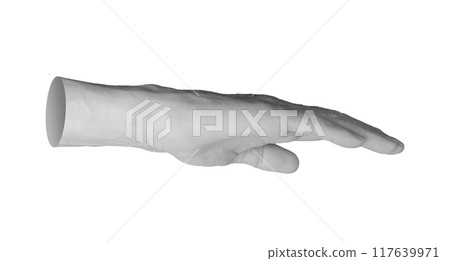 Hand gesture measurement and limitation. Showing sign with flat palm down, limiting size, height Hand gesture measurement and limitation. Showing sign with flat palm down, limiting size, height 117639971