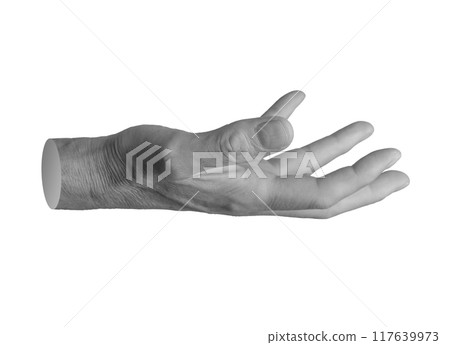 Hand gesture for holding or presenting an invisible object or product. outstretched, isolated on Hand gesture for holding or presenting an invisible object or product. outstretched, isolated on 117639973