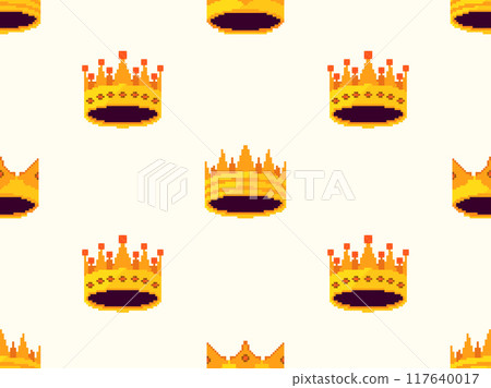 Pixel art crowns seamless pattern. Royal crowns and diadem in 8-bit retro graphic style of the 80s. Medieval royal crowns. Design for mobile applications, banners and posters. Vector illustration Pixel art crowns seamless pattern. Royal crowns and diadem in 8-bit retro graphic style of the 80s. Medieval royal crowns. Design for mobile applications, banners and posters. Vector illustration 117640017
