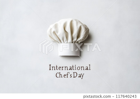 Minimalistic postcard for International Chef's Day with chef's hat and inscription 117640243