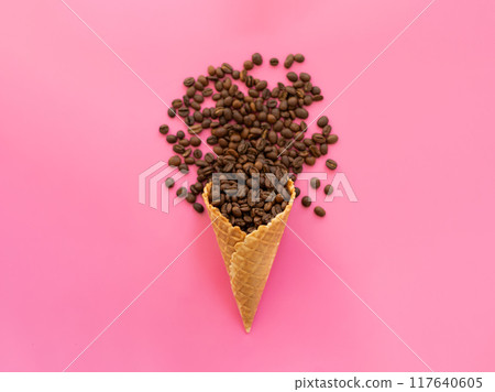 coffee beans in waffle ice cream cone coffee beans in waffle ice cream cone 117640605