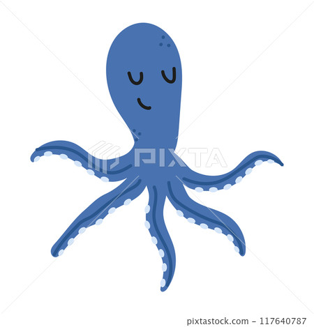 Simple illustration of a cute doodle blue octopus. Fun underwater creature. Simple illustration of a cute doodle blue octopus. Fun underwater creature. 117640787