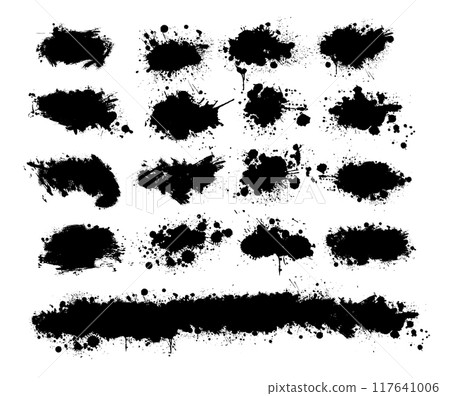 Black brush stroke set isolated on background. Paint brush stroke for ink paint, grunge design element, dirt banner, watercolor design, dirty texture. Trendy brush stroke. hand drawn. Not AI, Vector 117641006