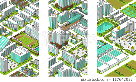 Three-dimensional cityscape seen from above vector illustration 117642052