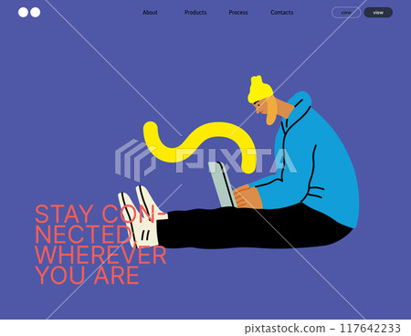 Creative workspace, modern flat vector concept illustration of a woman working sitting with a computer Remote work, flexibility, independence, efficiency, mobility, synergy, freedom Creative workspace, modern flat vector concept illustration of a woman working sitting with a computer Remote work, flexibility, independence, efficiency, mobility, synergy, freedom 117642233