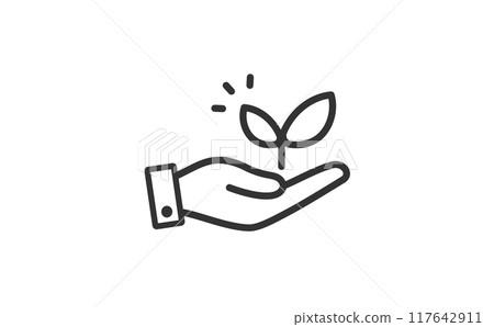 手掌上幼葉標記的線條畫圖示(單色) 手掌上幼葉標記的線條畫圖示(單色) 117642911