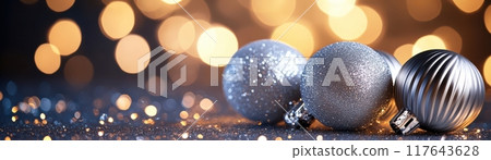 A silver and white Christmas ornament with a blue background A silver and white Christmas ornament with a blue background 117643628