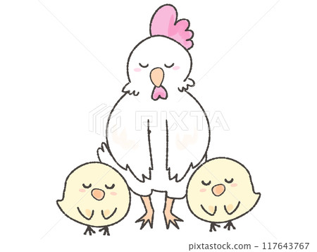 Bowing chicken and chick Bowing chicken and chick 117643767