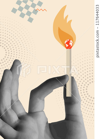 Environment concept with earth match and hand in retro collage vector illustration 117644033