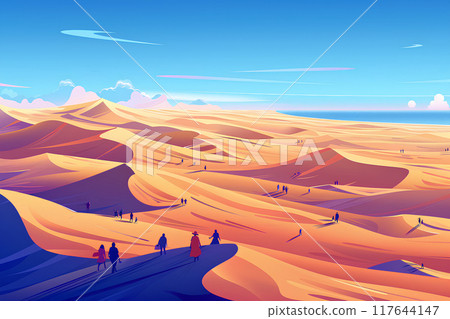Tourists walking through the Tottori Sand Dunes 117644147