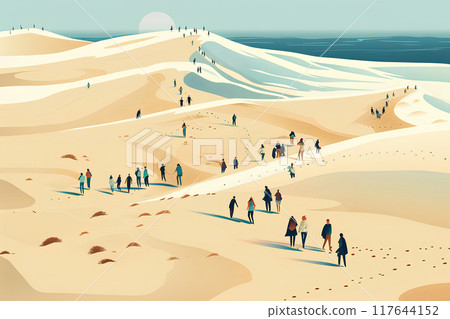 Tourists walking through the Tottori Sand Dunes 117644152