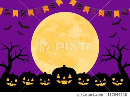 Halloween frame pumpkin and moon background 15 purple 117644236