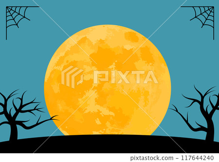 Halloween frame withered tree and moon background 14 blue 117644240